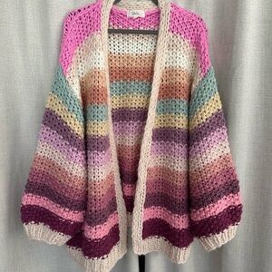 TALULAH Pink and Cream Chunky Knit Cardigan